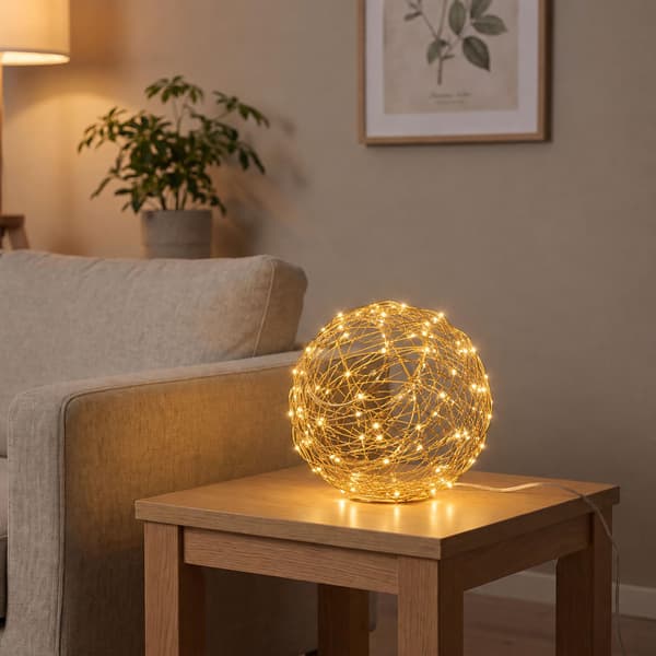 20 cm guldfärgad LED-dekorboll – varmvit ljussfär