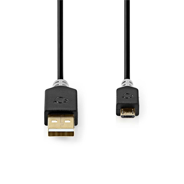 USB-kabel | USB 2.0 | USB-A Hane | USB Micro-B Hane | 480 Mbps | Guldplaterad | 1.00 m | Rund | PVC | Antracit | Låda