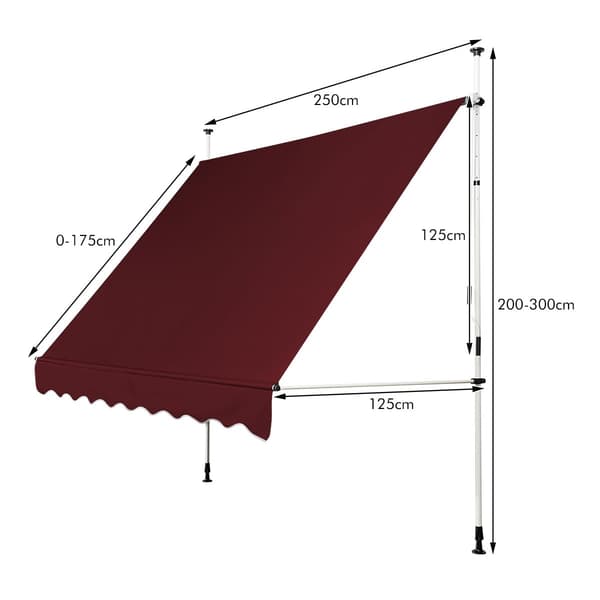 Utdragbar balkongmarkis, 250 cm, UV-resistent, röd