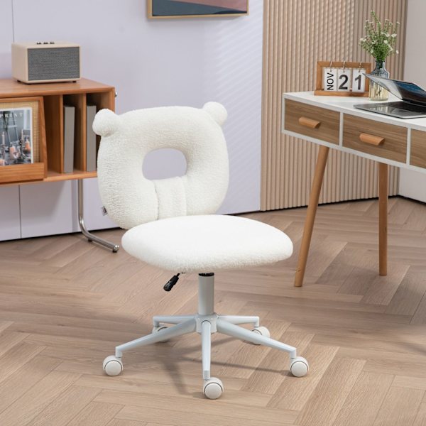 Kontorstol, Højdejusterbar Skrivebordsstol, Drejestol, Arbejdsstol, Computerstol Til Stuen, Bæreevne Op Til 120 Kg, Teddy Fleece