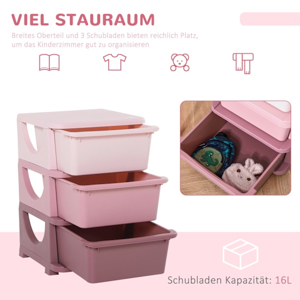 Leksaksförvaring 3-vånings byrå Barnrum Litet lådskåp för barn Rosa