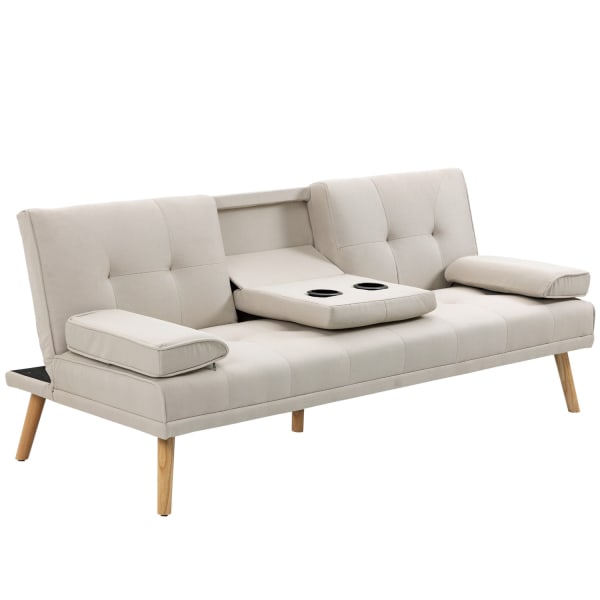 Sovesofa, 3-Personers Sofa, Sovesofa Med Klapbord, Stofsofa Med Hørlook, I Scandi-Design, Bæreevne Op Til 250 Kg