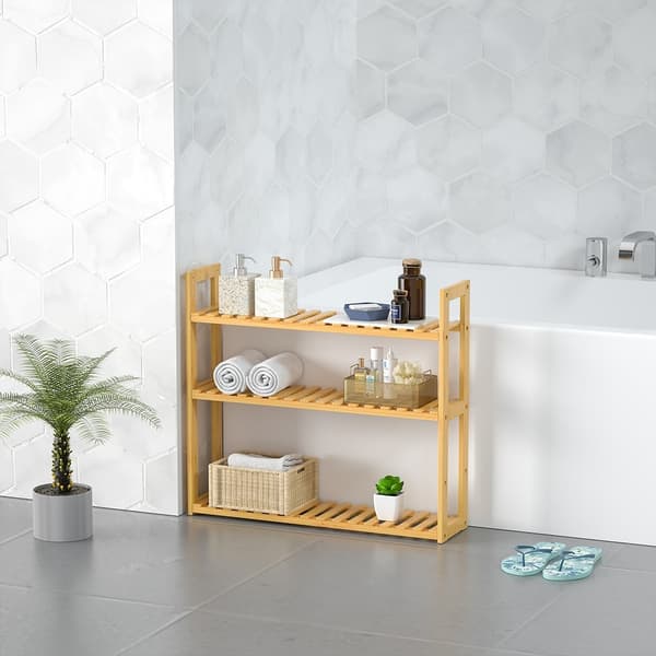 Fristående hyllplan i bambu, justerbart med 3 nivåer, 54x60x15cm
