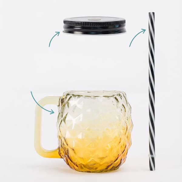 Ananasglas med lock och sugrör, set om 4