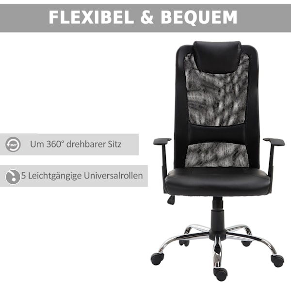 Kontorstol Ergonomisk Drejestol, Højdejusterbar, Pu-Læder, Sort, 66X73X108-118 Cm