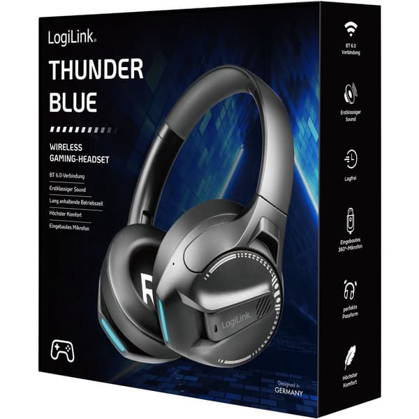 Trådlöst spelheadset, Bluetooth 6.0, svart, 50 timmars batteritid