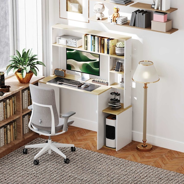 Skrivebord 113 x 45 cm Computer Skrivebord Kontorbord med åbne hylder CPU Stand Stålramme til hjemmekontor Soveværelse Eg |