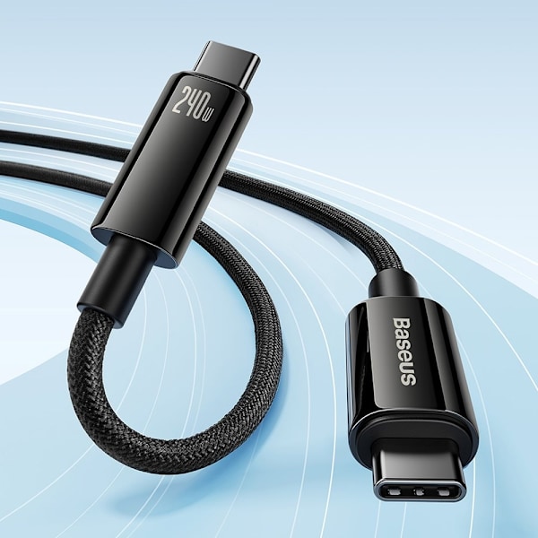 Flettet USB-C kabel 480Mb/s 240W Tungsten Guld 3m sort