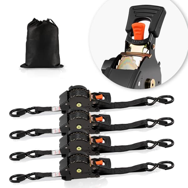 Infällbara spärrremmar, 4-pack, 2,5 cm x 4,7 m, S-krokar, 700 kg