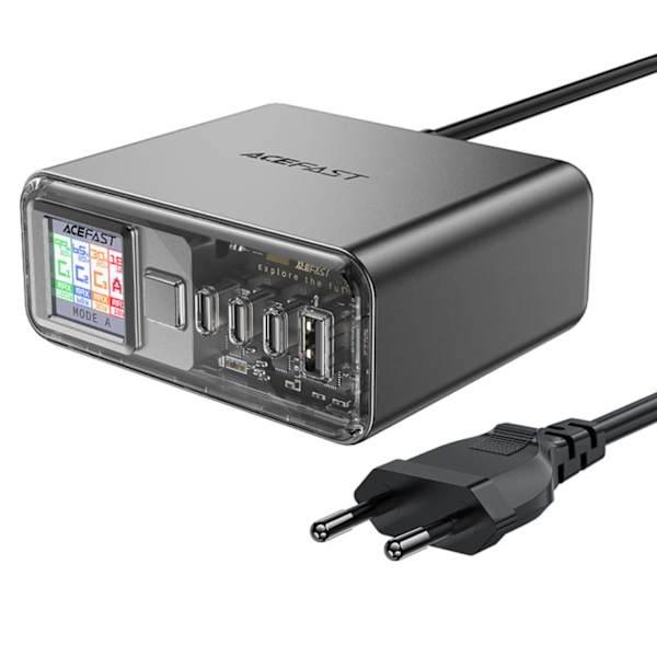 PD 218W GaN laddare kraftstation med 4 portar 3x USB-C + USB-A grå