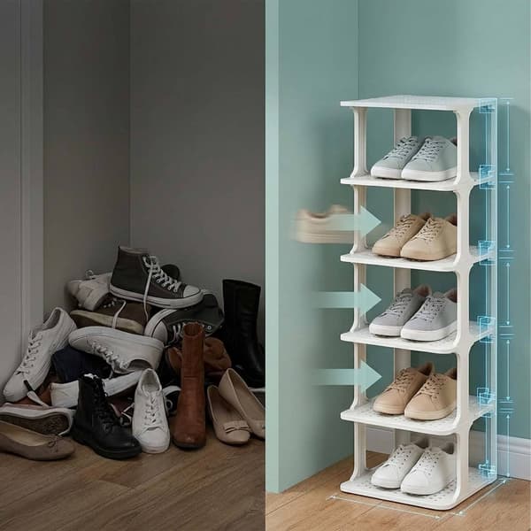 Vit skoförvaring, 6-pack – Smal, platsbesparande design