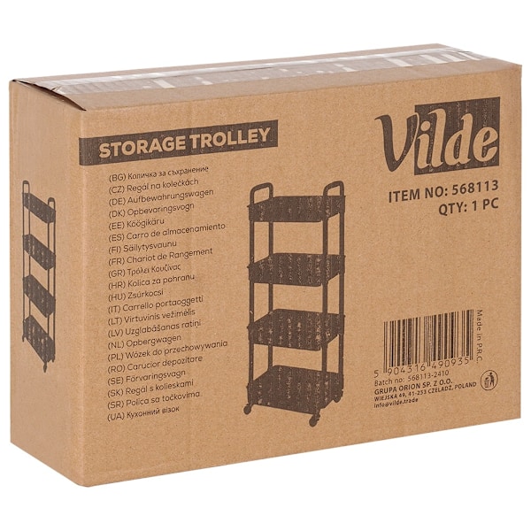 Hylde på hjul sort 4-plan 30x21x86 cm