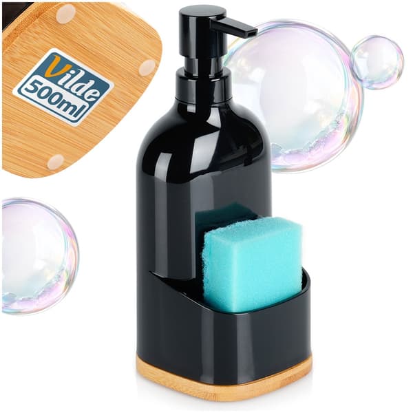 Opvaskedispenser med svampeholder, sort, 500 ml