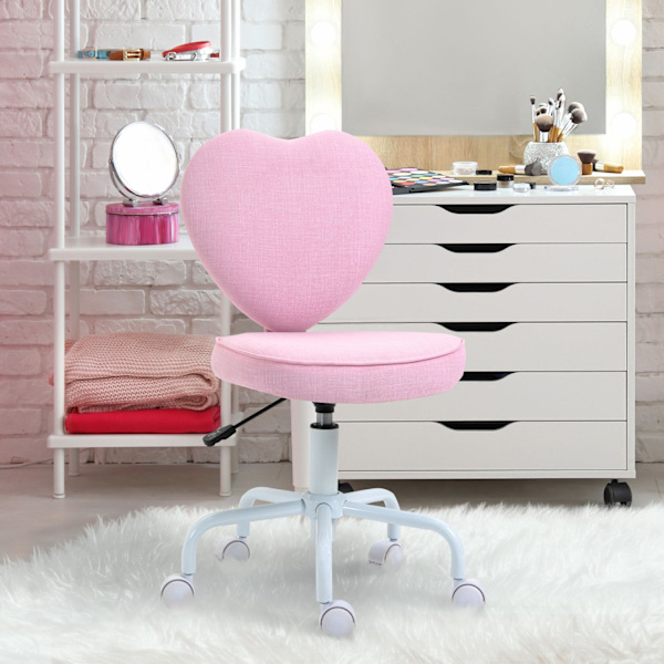 Drejestol Executive Stol Computer Stol Sæde Højdejustering Sød Hjerteformet Polstring Pink Hørstof 40 X 50 X 79-89 Cm