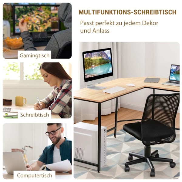L-format skrivbord hemmakontor med 2 hyllplan 138 x 60 x 75 cm natur