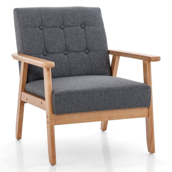 Mid-Century Modern Accent stol, linned polstring, gummitræ stel