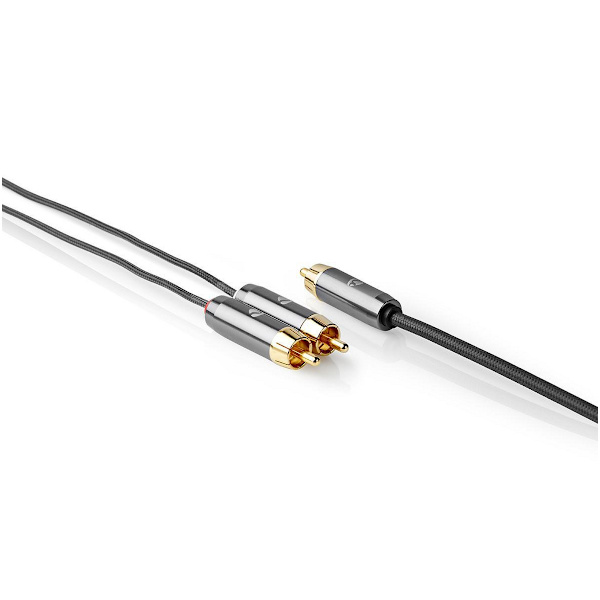 Subwoofer kabel | RCA Hanstik | 2x RCA Hanstik | Guldplateret | 3.00 m | Runde | 4.5 mm | Grå / Gun Metal Grå | Cover Window Box