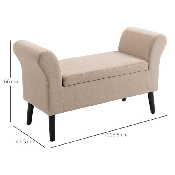 Penkki Olohuoneeseen Moderni Pehmustettu Penkki Säilytystilalla, Samettinen Polyesteri, Kumipuu, Käsinojat, 115,5X43,5X66Cm