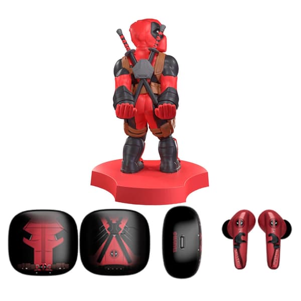 Langattomat Deadpool-kuulokkeet Mini Cable Guy -lisävarusteella