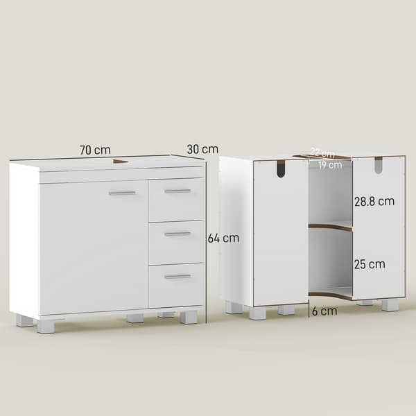 Badeværelsesvaskeskab, MDF, 2 hylder, 3 skuffer, hvid