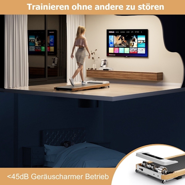 2 i 1 løbebånd 2,25HK Walking Pad under skrivebordet 1-6 km/t med fjernbetjening Bærbar 120 x 54 x 13 cm