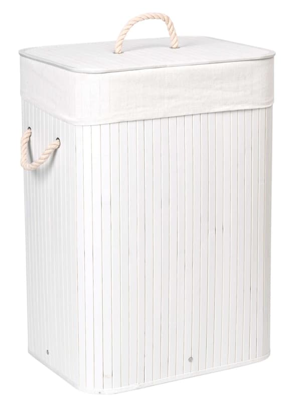 Bambu tvättkorg med lock, 80L, vit