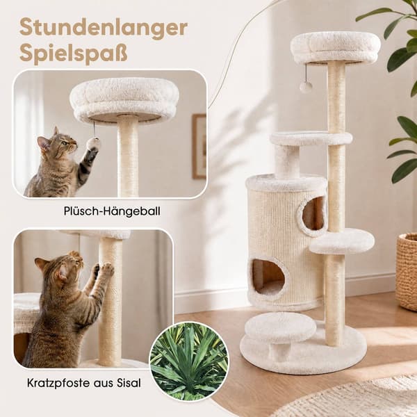 150 cm hvidt kradsetræ med 6 niveauer og 2 huler