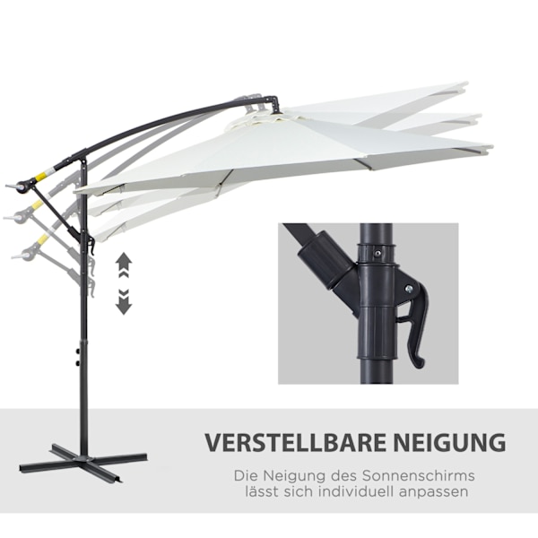 Parasol Cantilever Parasol Med Håndsving, Stålramme & Polyester Stof, Creme, Ø3X2,5M