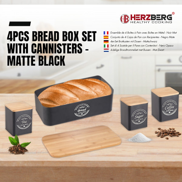 Herzberg HG-04401: Brødæskesæt med 4 stykker med dåser - matsort