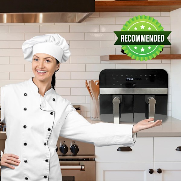 Comfy Nest CN-AFD45NB: 2400W Black Double Basket Digital Air Fryer - 9L