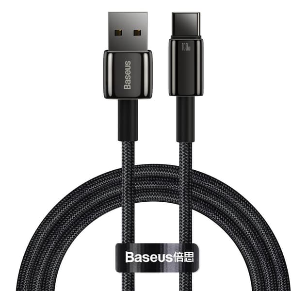 Baseus Tungsten Gold Cable USB-A - USB-C 100W, 1m - musta