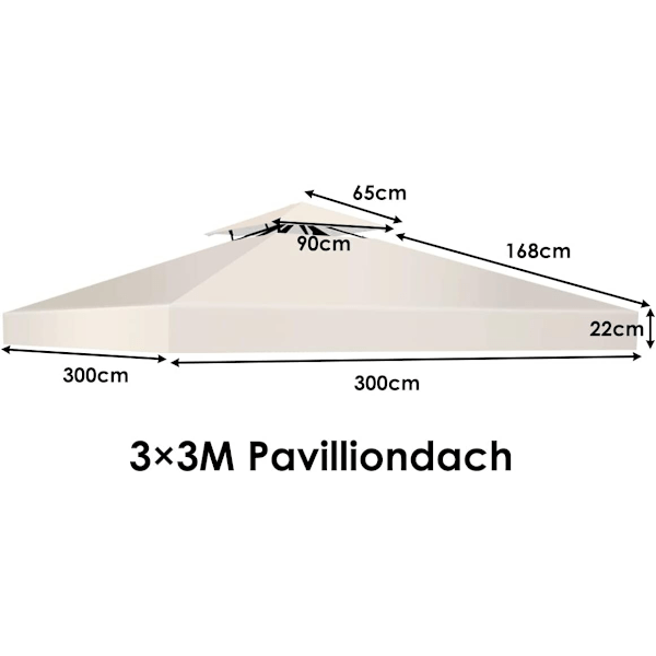 Udskiftning topdæksel 300 x 300 cm terrasse baldakin til dobbelt-etagers havepavillon beige