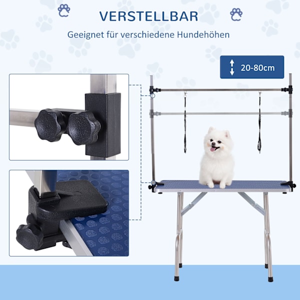 Stigningsbord Højdejusterbar Nedre Kurv Sammenklappelig Hunde Rustfrit Stål Blå 107X60X170Cm