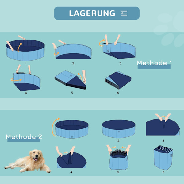 Hundbassäng Stor Plaskdamm För Hundar, Pool Av Pvc + Trä, Blå, Ø120Xh30 Cm, Kyler Av På Sommaren