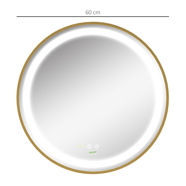 Väggspegel Dimbar Badrumsspegel Med Led-Ljus, Minnesfunktion Och Tidsvisning, Ip44, Aluminiumlegering, 60X60Cm
