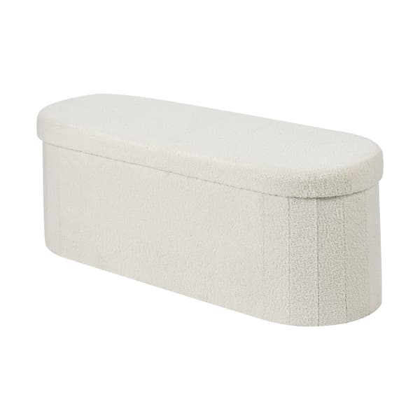 Oval bænk med opbevaring – foldbar teddyfleece, beige, 280 kg