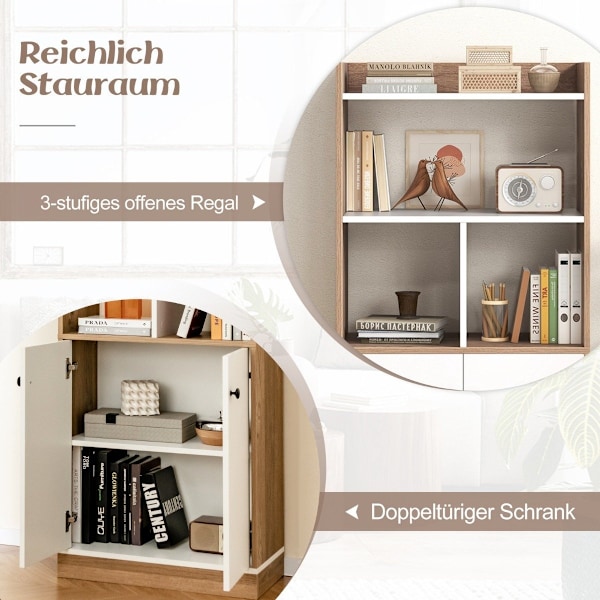 Reol med dobbeltdørsskab 3-lags stående hylde med åbne rum 60 x 30 x 140 cm