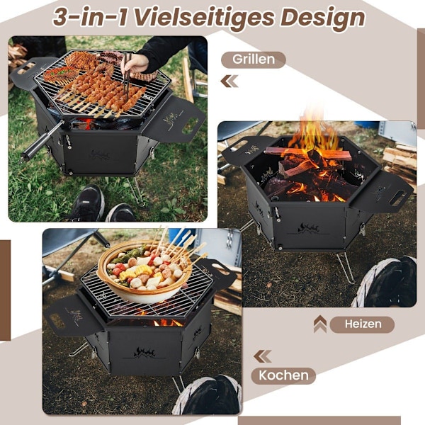 suuri hiiligrilli 360° pyörivällä grillillä 2 in 1 tulikulho 77 x 74 x 38 cm