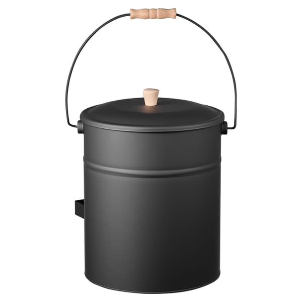 Askhinkset för eldstad, 15 l med lock, spade och borste