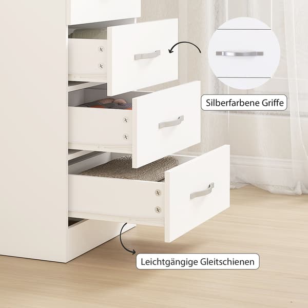 Hvid kommode med 5 skuffer, spånplade, pladsbesparende design