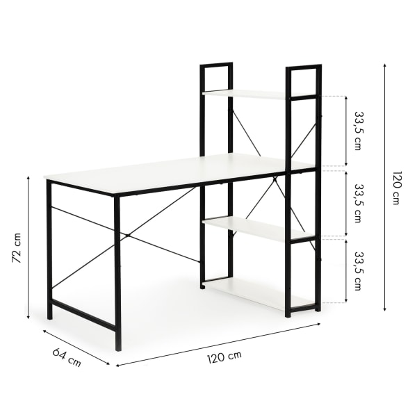 Kontor computer skrivebord, bord + reol, hems hylder