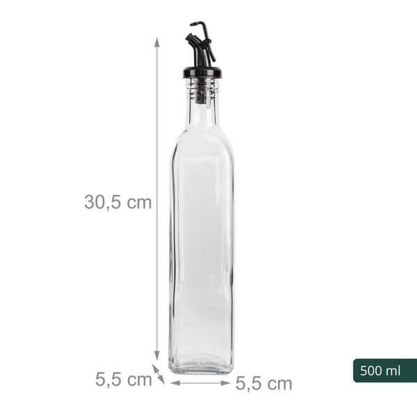 Glasoljeflaskset med bambuhållare – 4-pack