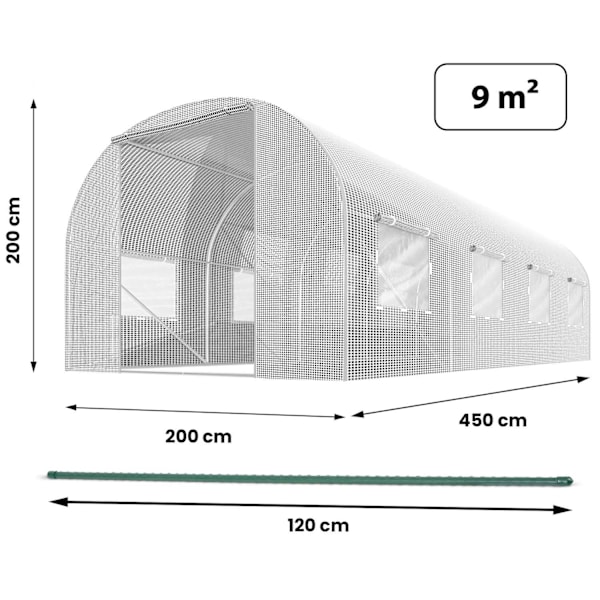 Puutarhatunneli 2 x 4,5 m (9 m2) valkoinen Plonos