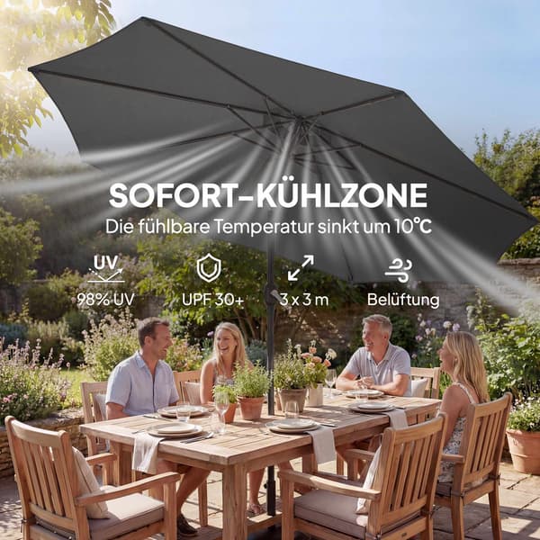 Udendørs parasol med UV-beskyttelse, vippefunktion, mørkegrå