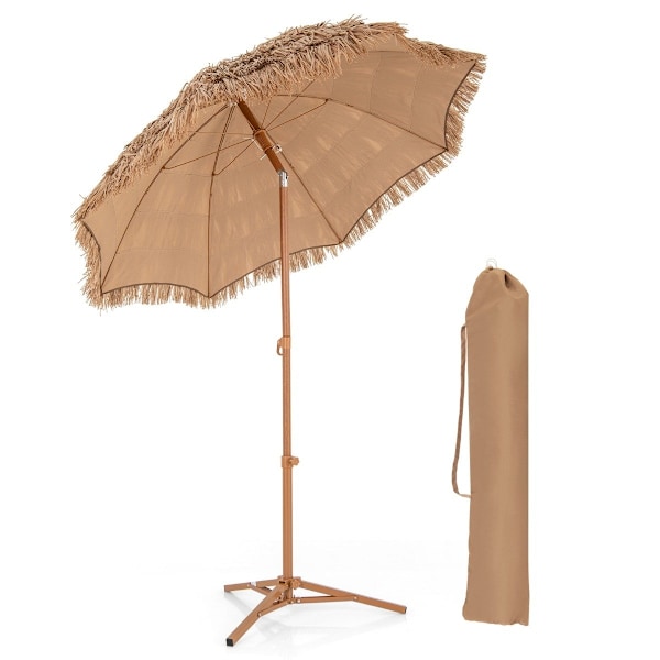 Hawaiian Style Beach Paraply med hopfällbart stativ & lutningsknopp & bärväska Tiki Paraply