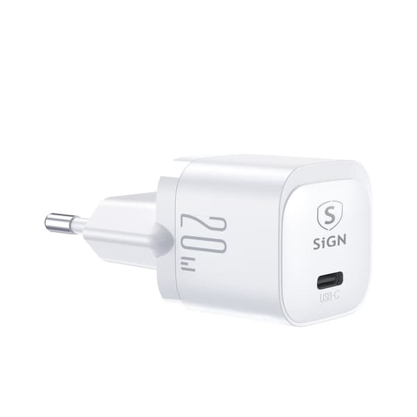 Seinälaturi USB-C PD, 20W - Valkoinen