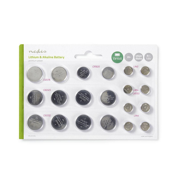 Lithium / Alkaline knapcellebatteri Multi Pack | 1.5 / 3 V DC | Alkaline / Lithium | CR1620 / CR2016 / CR2025 / CR2032 / LR43 / LR44 / LR54 | Antal ba