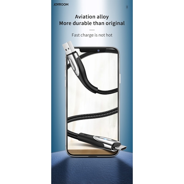 Kabel USB-A - microUSB 3A med ladeindikator 1,2m sort