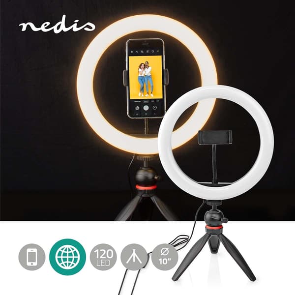 Ringlys | 10 inch | 120 LED's | 2700 - 6700 K | Stativ | Sort