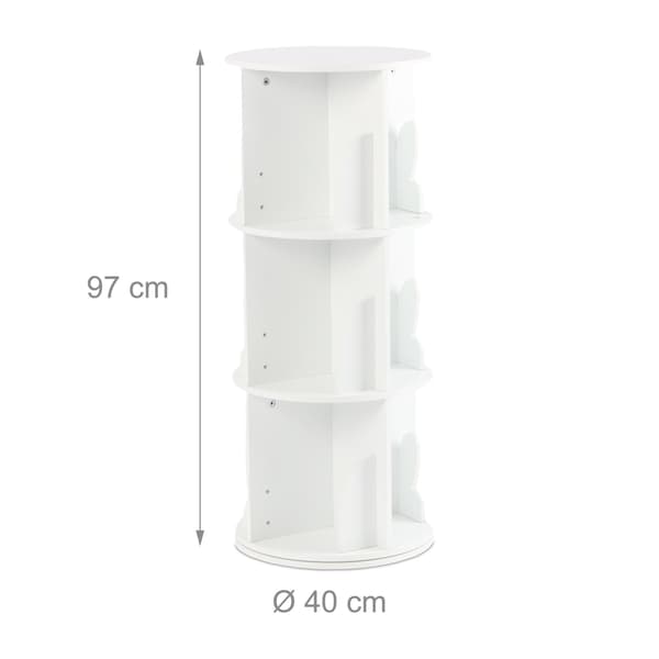 Roterande barnbokhylla, vit, kaninörondesign